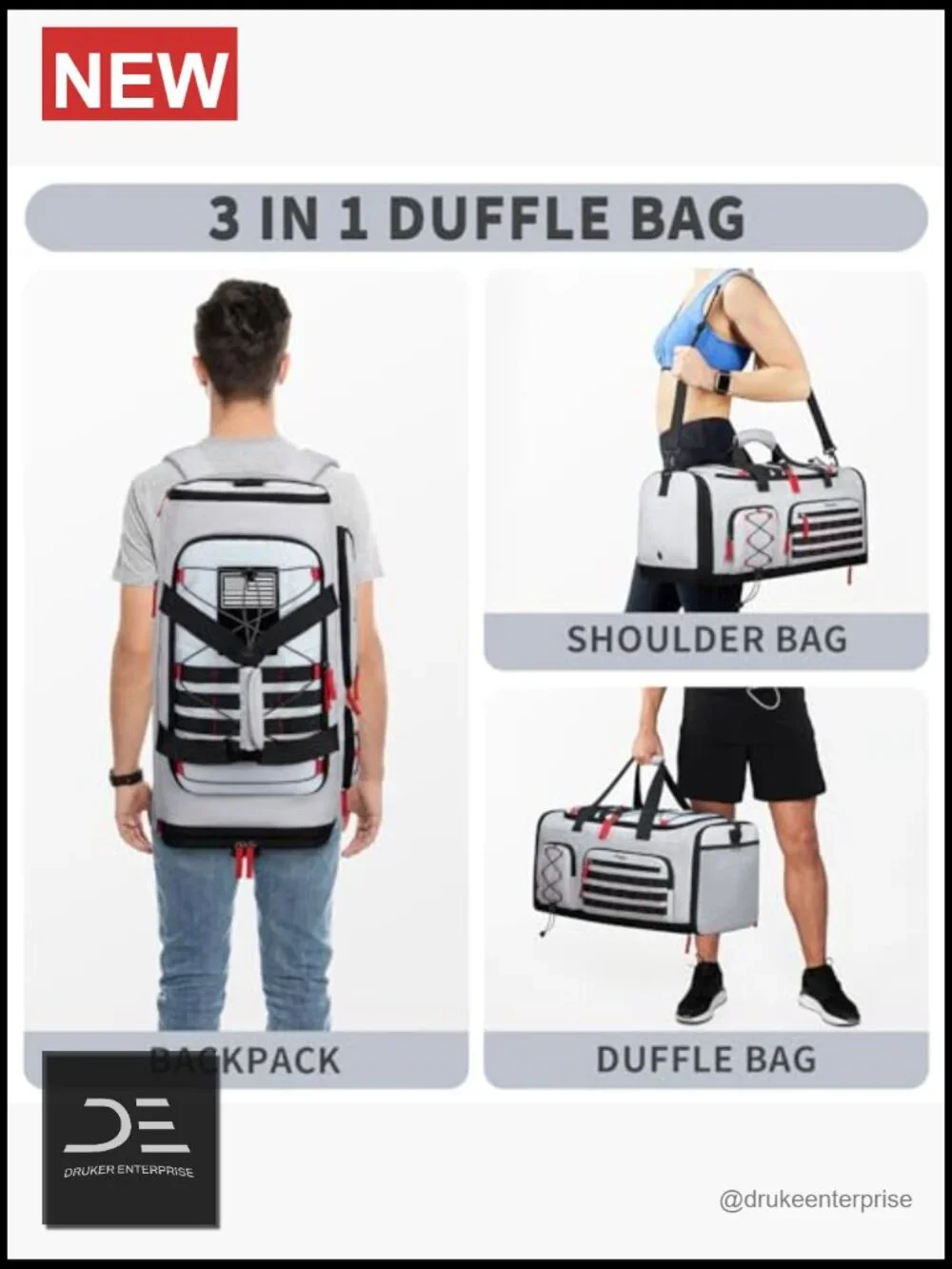 Expandable Travel Duffel Bag 45L Gym Weekender with Shoe Compartment